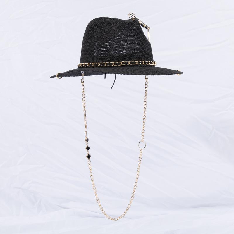 Premium chain straw hat DIY pin jazz hat women's summer beach hat fashion straw hat woven hat