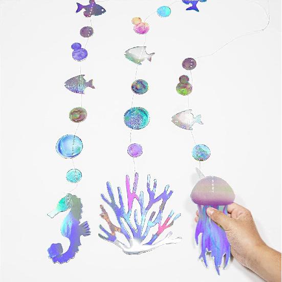 Cheerland Iridescent Under The Sea Party Decorations Holographic Bubble Garlands Mermaid Birthday Decorations Ocean Theme Decor Beach Pool Moana