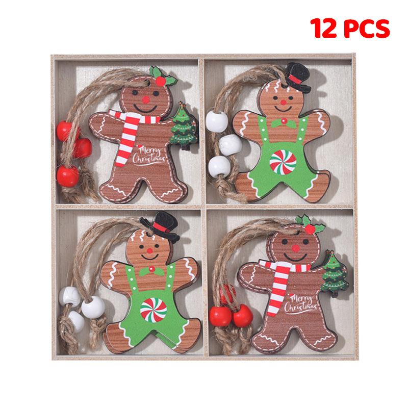 9/12PCS Wooden Christmas Decorations Set - Pure Wood Pendants Xmas Tree Ornaments
