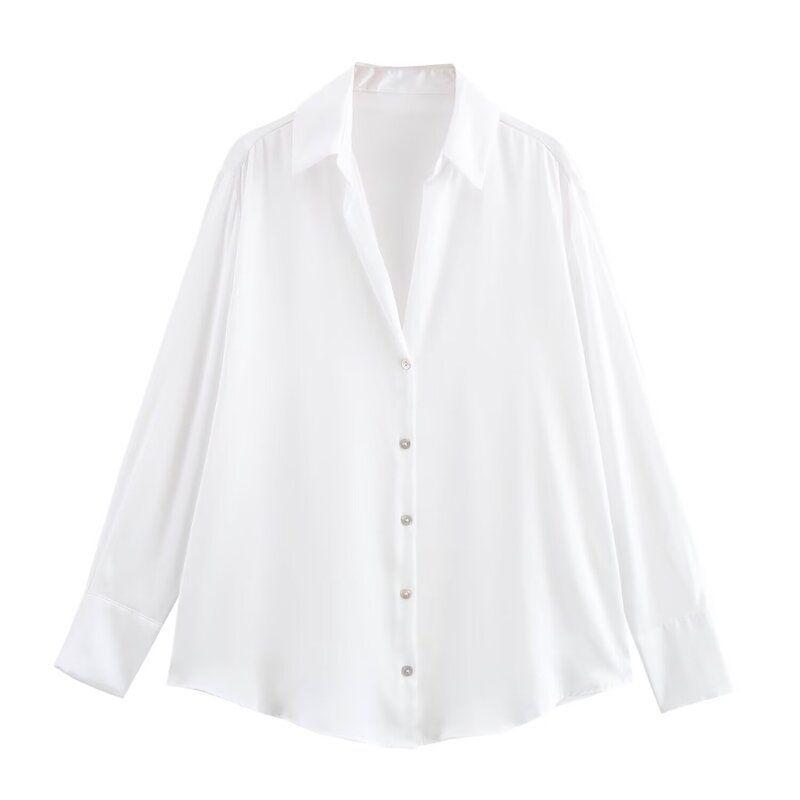 

Fashion Style 2024 Autumn New Women s Clothing Loose Easiest for Match Long Sleeves Silk Satin Texture Drape Shirt 8503812 White L