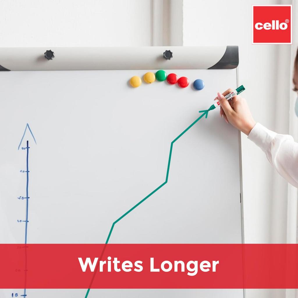 Cello Whitemate Whiteboard Markers Set of 1 X 4 Marker Pens with Duster | Assorted Colors | Bold Tip, Refillable & Erasable | OfficE Use