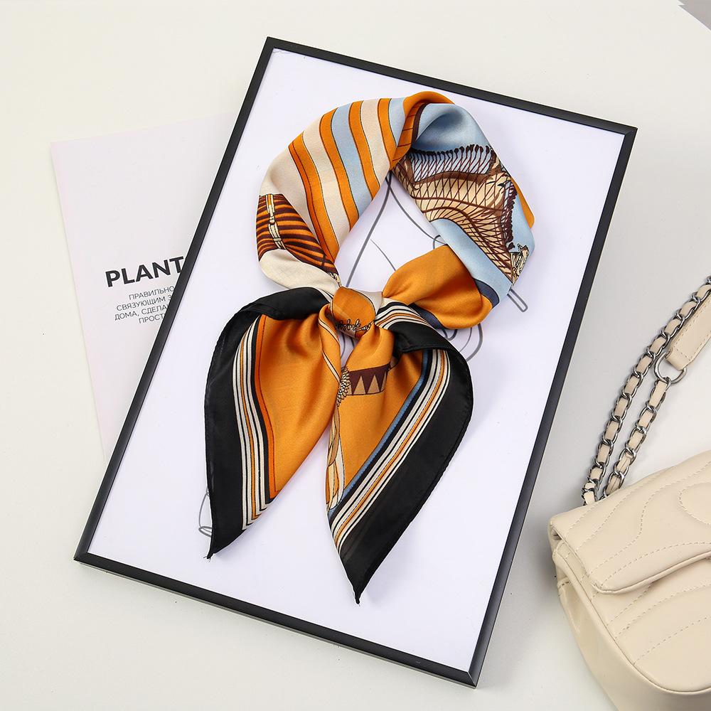 71 Flower polka dot simulation silk scarf neck small square scarf Korean atmosphere sunscreen scarf advanced sense