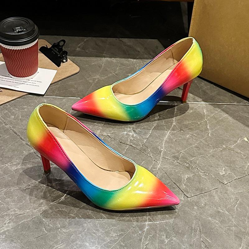 Plus Size High Heels Women's Autumn New Pointed Toe Shallow Mouth Cover Foot Multi-Color Non-Slip Stiletto Single Shoes