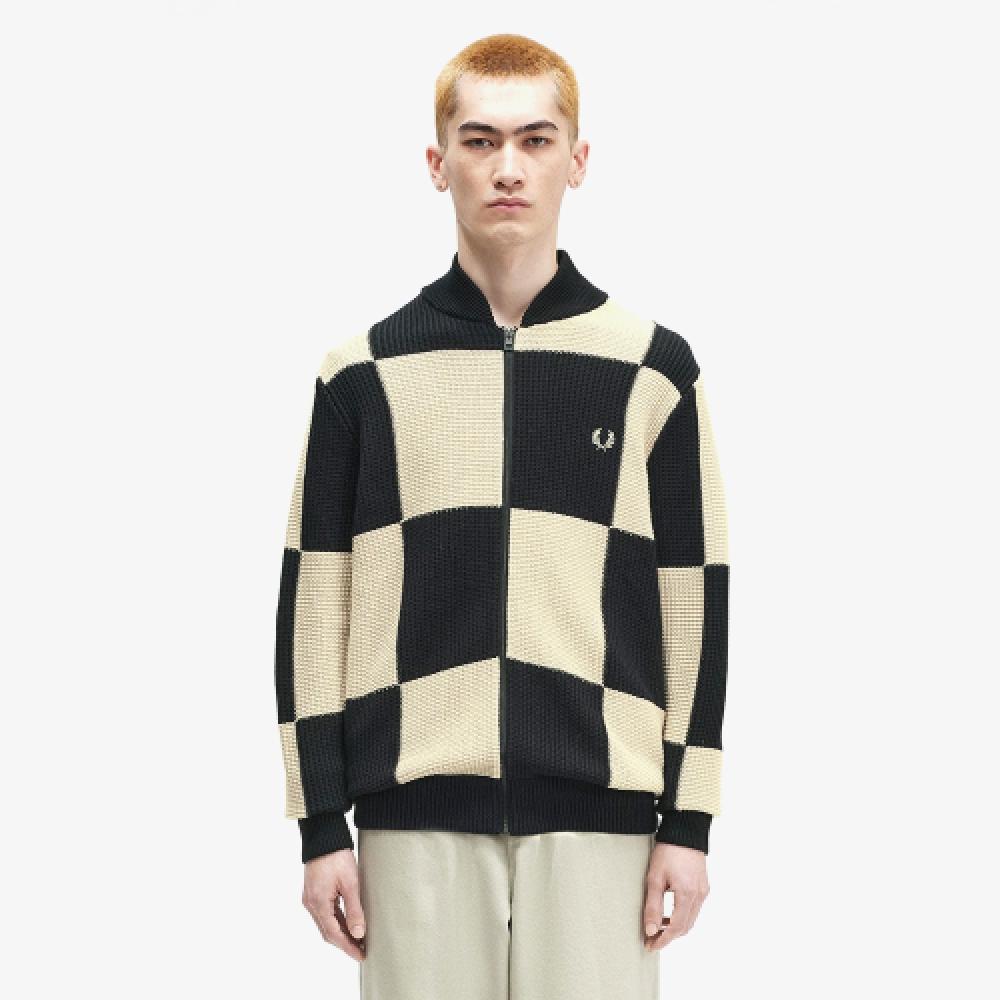 Fred Perry [sport] Textured Checkerboard Cardigan   Black Afpm2438554 102