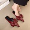 Baotou Half Slippers Women's Outer Wear 2025 Summer New Bow Fashion Silver Sandals Pointed Cat Heel Sandals Women