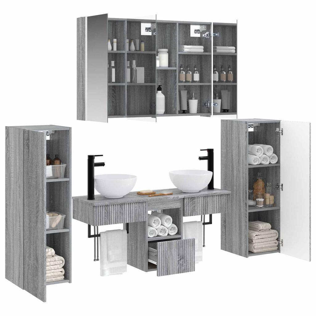Bathroom Furniture Set 6 pcs Grey Sonoma Engineered Wood and Glass