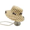 Small Lattice Drawstring Sun Hat Versatile Bow Bucket Hat Fashion Hiking Fisherman Hat  Famale