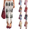 Women's Retro Floral Print Black Skinny Joggers, Side Slit Design Street Pants for Activewear, Slim Fit Casual