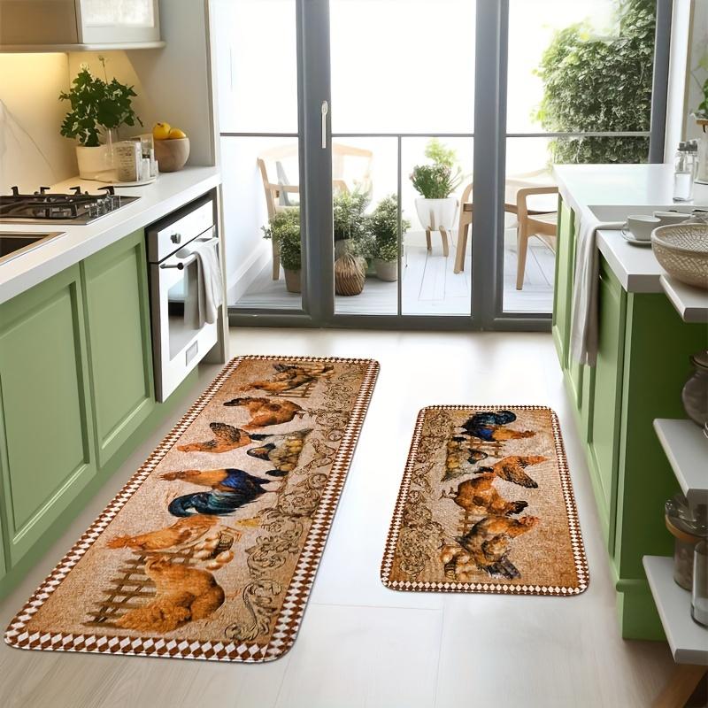 1 Stück Landhahn Muster Fußmatte Modern Küche Polyester Teppich Rutschfest Bunt Indoor Teppich, Für Zuhause Badezimmer Schlafzimmer Wohnzimmer Dekor