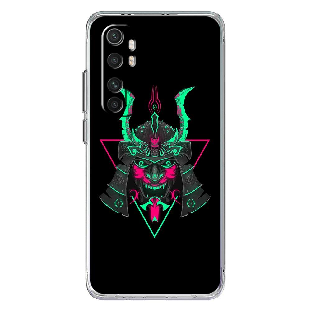Samurai Oni Mask neon etui na telefon do Xiaomi Mi 12T 10 12 Lite 11 Ultra 11X 11T Pro 11i Poco X4 X3 NFC F3 M3 M4 5G Przezroczysta obudowa