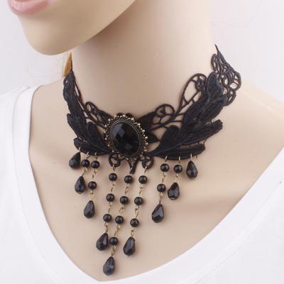 Collar de piedras preciosas caladas multicapa para mujer Collar de encaje con gotas