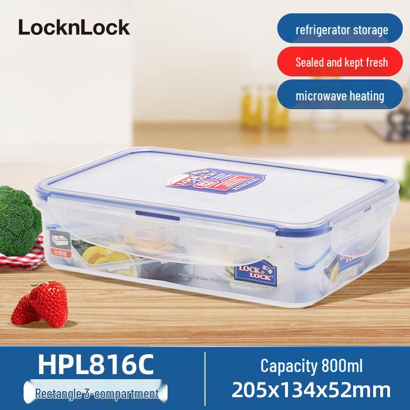 LocknLock 800ml 3-Compartment Plastic Lunch Box