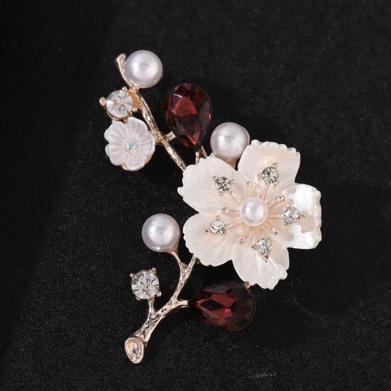 Mother Day Brooch with Strong Pin Design Imitation Pearl Cubic Zirconia Inlay Flower Shape Sweater Badge
