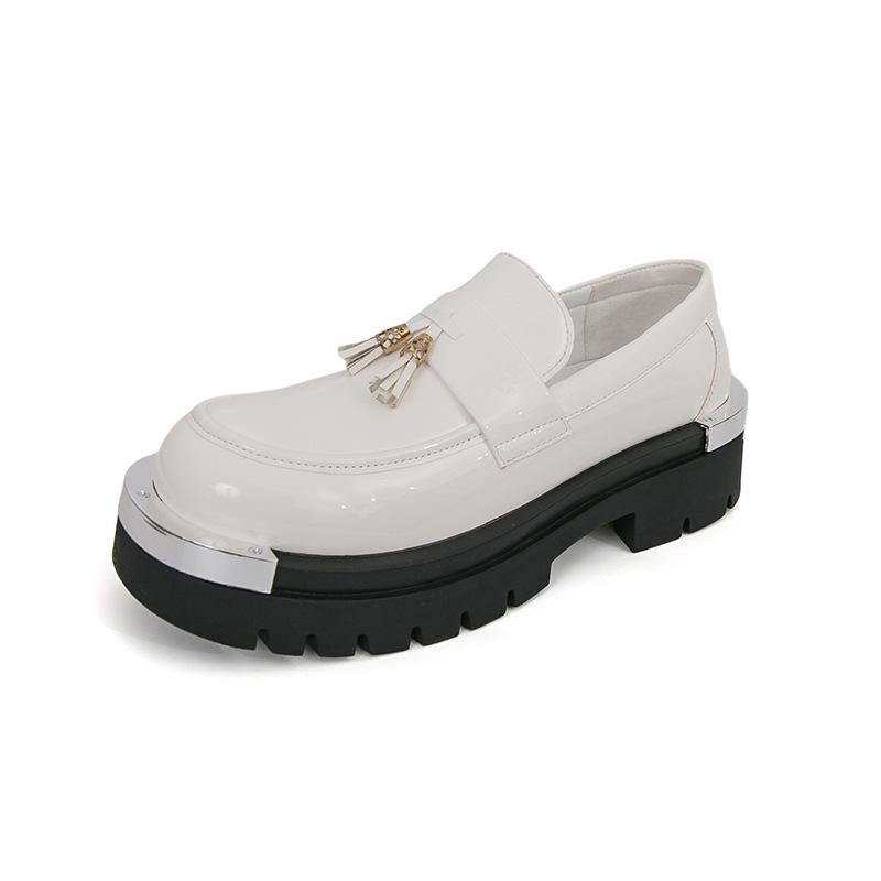 Men s Large White Casual Leather Lace-up Loafers - Height Increasing Fashion Board Shoes 42