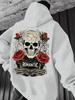 Romantic Dark Tone Skull Rose Vine Decorative Print Men's Green Hooded Sweatshirt, Hip Hop Street Sports Loose Daily Top