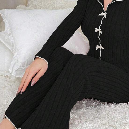 Women's 2 Piece Pajama Set Long-Sleeve Top with Bow And Long Pants Sleepwear Set Casual Fall Loungewear Pjs Set