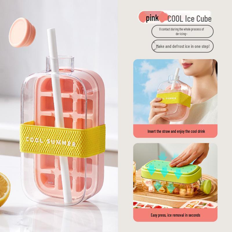 Ice Cube Tray & Storage Box with Kettle and Straw for Refrigerator