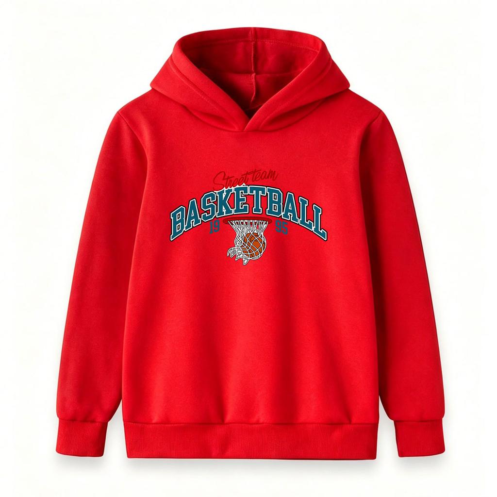 Kids Boys Girls Pullover Hoodie, Vintage Street Team Basketball 1995 Pattern Casual Long Sleeve Hooded Sweatshirt for Sports Daily Wear for Children