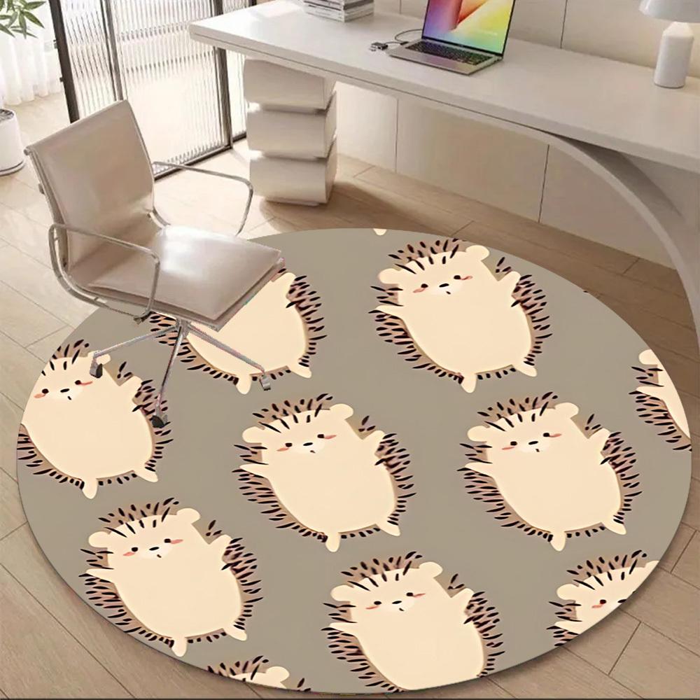 1PC Hedgehog Pattern Office Round Area Rug, Mat Suitable For Office, Under Office Chairs Bedroom Living Room Home Decor, Room Deco