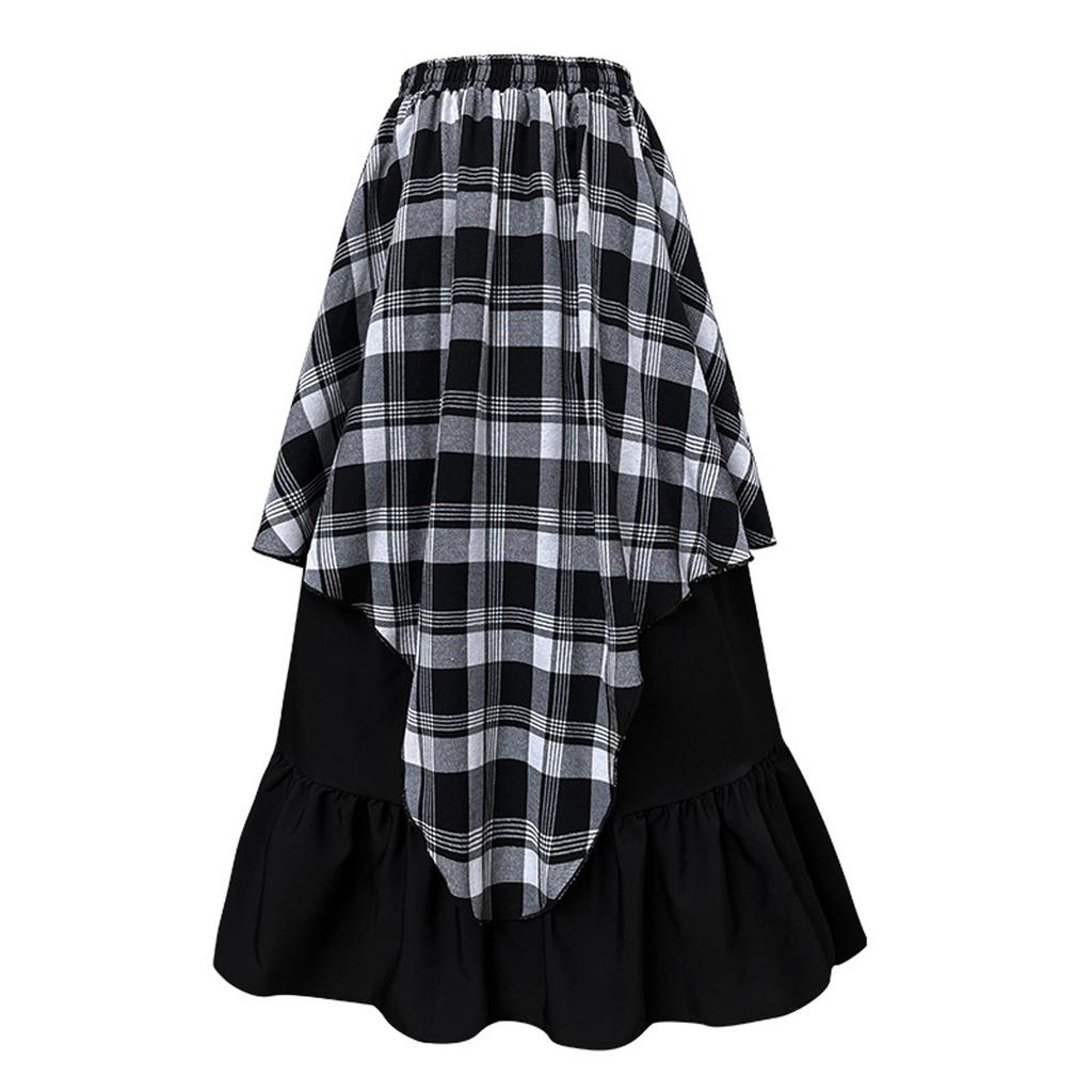 Women's Fashion Retro Big Hem Skirt Solid Color Elastic Waist Irregular Skirt