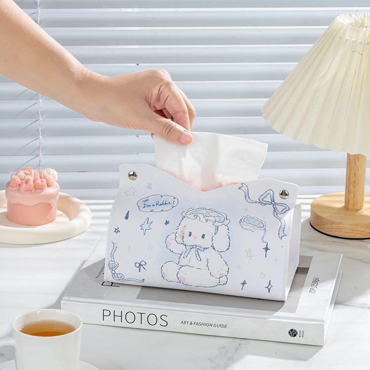 Cute Cartoon Leather Tissue Box for Home and Car Storage