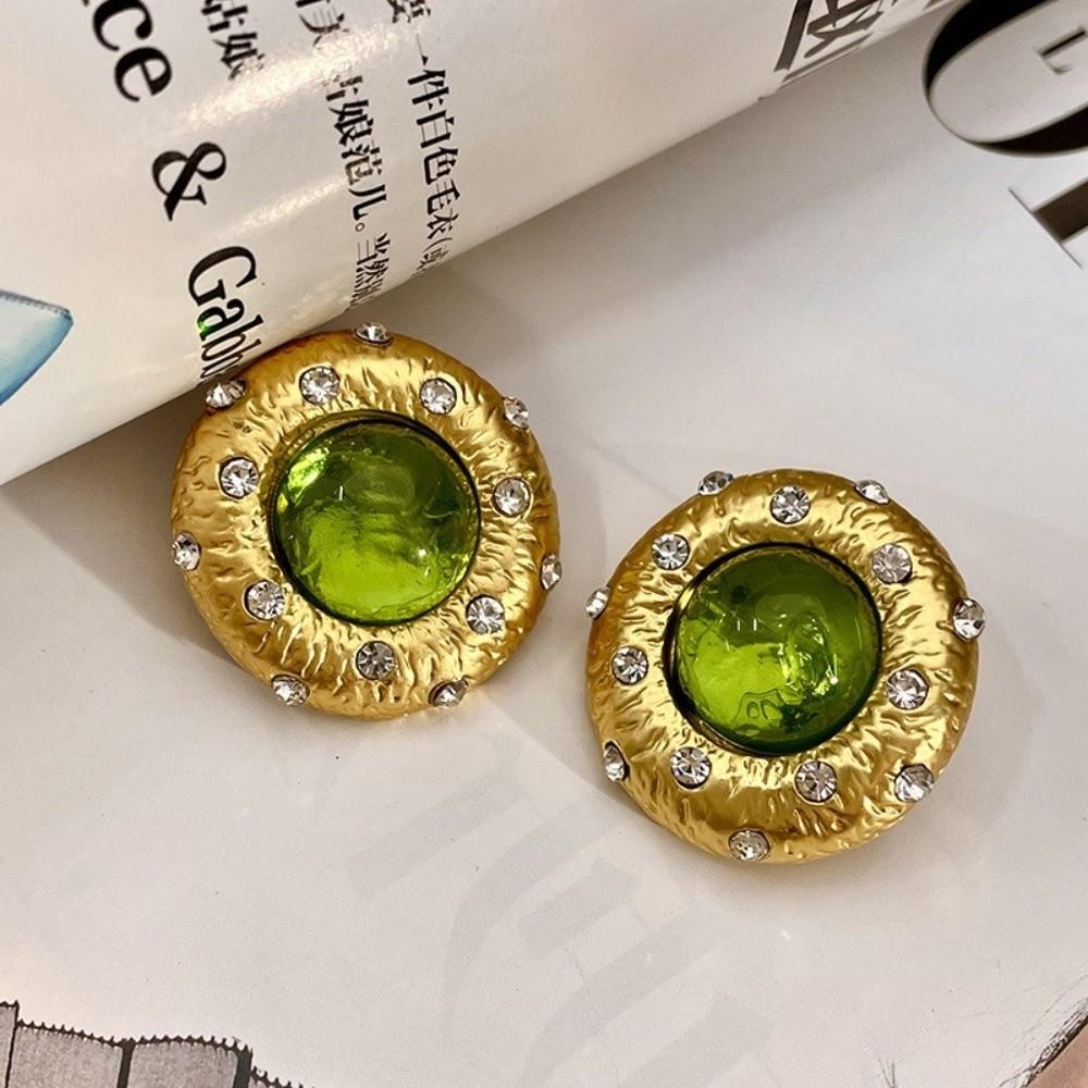 1 Pair Sparkling Design Green Crystal Earrings Green Crystal Sparkling Earrings Women Jewelry