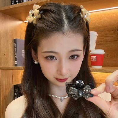 5Pcs Fashion Light Luxury Full Diamond Medium Sized Gripper AB Cute Bow Hair Clip Korean Style Side Bangs and Hair Accessories