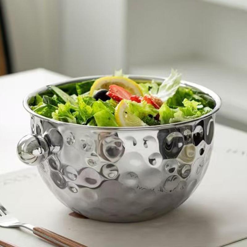 2Pcs Multipurpose Hammered Stainless Steel Bowl with Double Handle Wine Ice Buckets For Baking Cooking And Entertaining