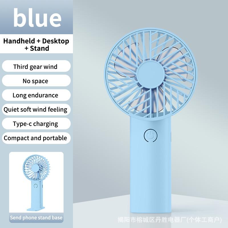 Portable USB Chargeable Handheld Fan Summer Mini Fan Outdoor Cooling Fan 3-gear Desktop Fan with Phone Holder for Office Study