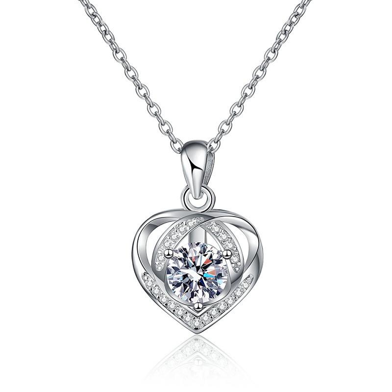 Sterling Heart Pendant Necklace With 1ct Moissanite Stone Romantic Valentines Gift Women 925 Sterling Silver