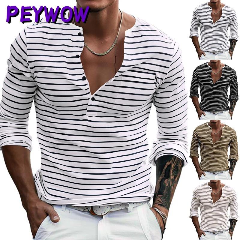 PEYWOW Men's Fashion Long Sleeve V-neck Autumn/Winter Casual Blouses & Shirts