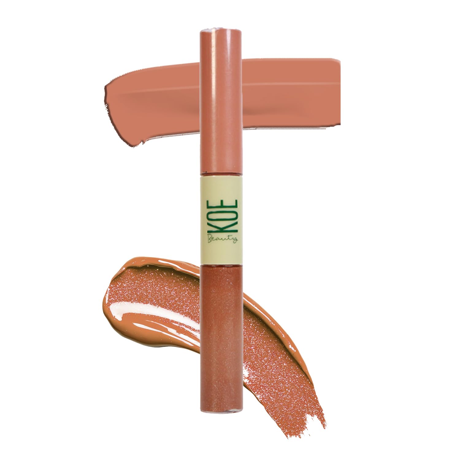 

Koe Beauty Double Dip | Brown Sugar & Caramel | Warm Neutral Brown Matte Lipstick (2ml) Plus Rich Golden Glaze Buttery Finish Lip Topper (2ml) |