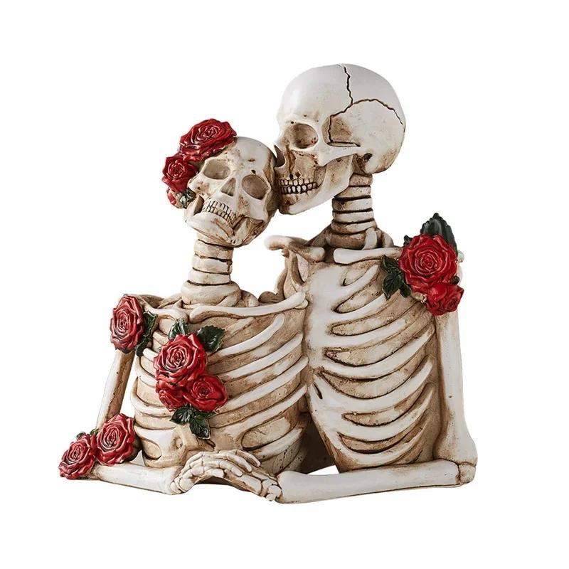 Creative Resin Couple Skeleton Model Sculpture Ornaments Living Room Bedroom Foyer Tabletop Halloween Decoration Accessories