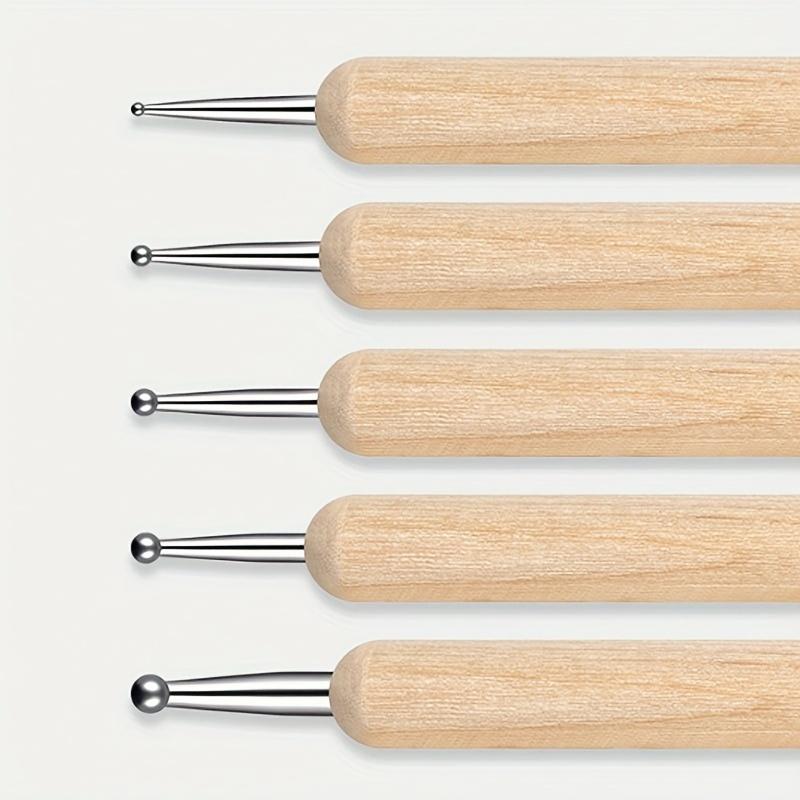 5pcs Double-Headed Nail Art Dotting Brush, Imprint Dotting Pen, Dual-Use Dotting Pen, Carving Pen, Wooden Stick Tool, Press-On Pen
