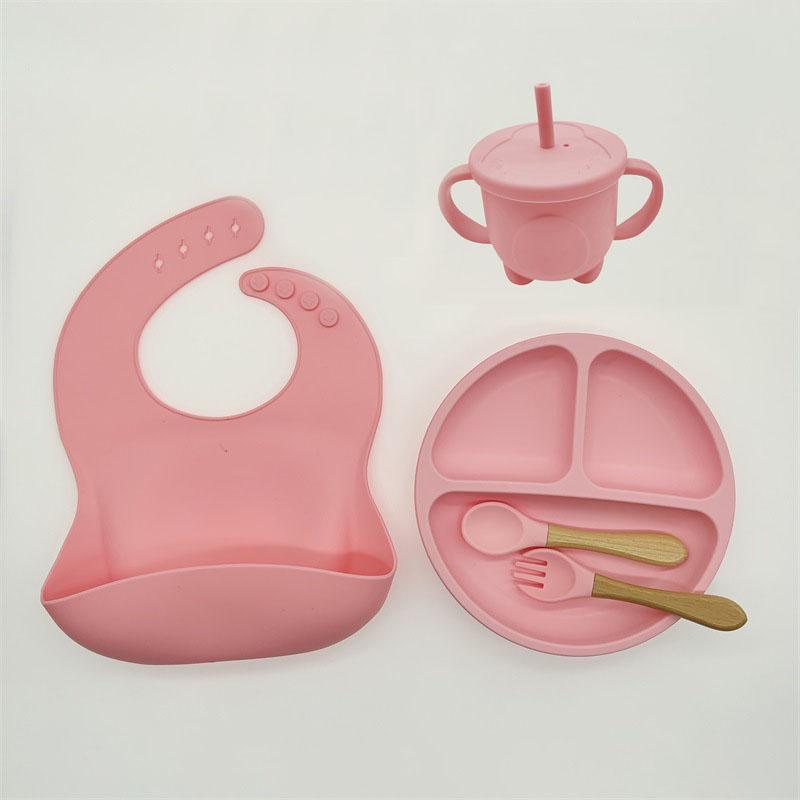

5 шт./компл. набор посуды для кормления детей, мягкая силиконовая миска, тарелка, нагрудники, ложка, вилка, чашка, детская посуда