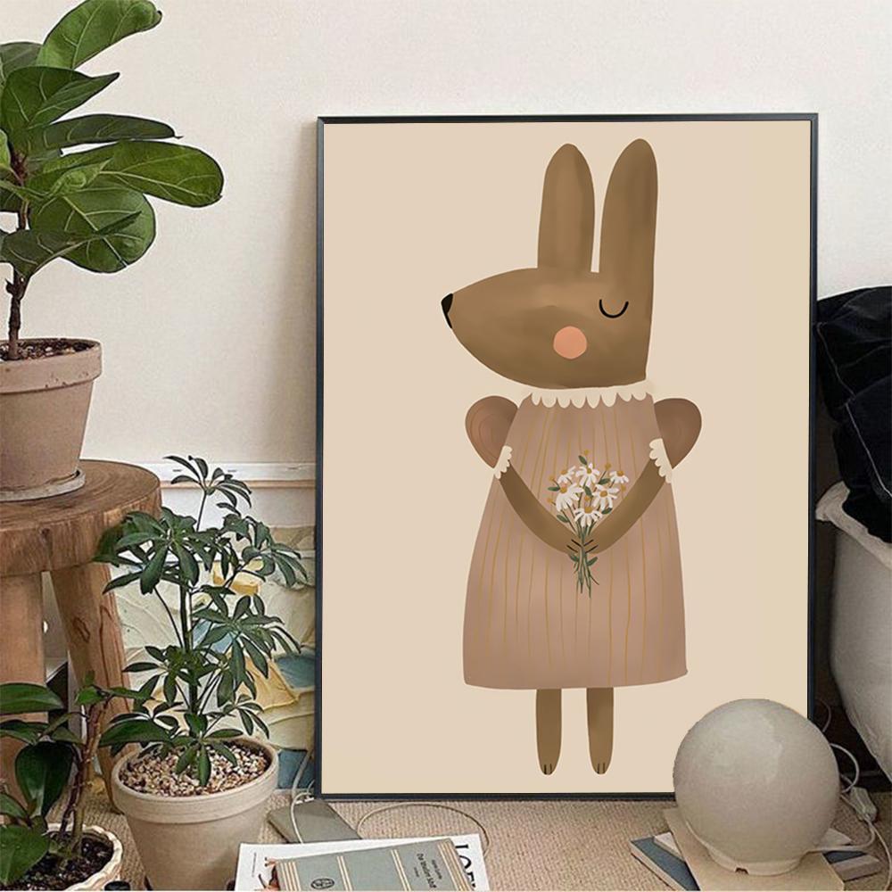1 Stück Nordisch Cartoon Fuchs Hase Kindergarten Poster Aufkleber Kunst Wandmalereien Dekor Spielzimmer Dekor Geschenke Kawaii HD Malerei Katze