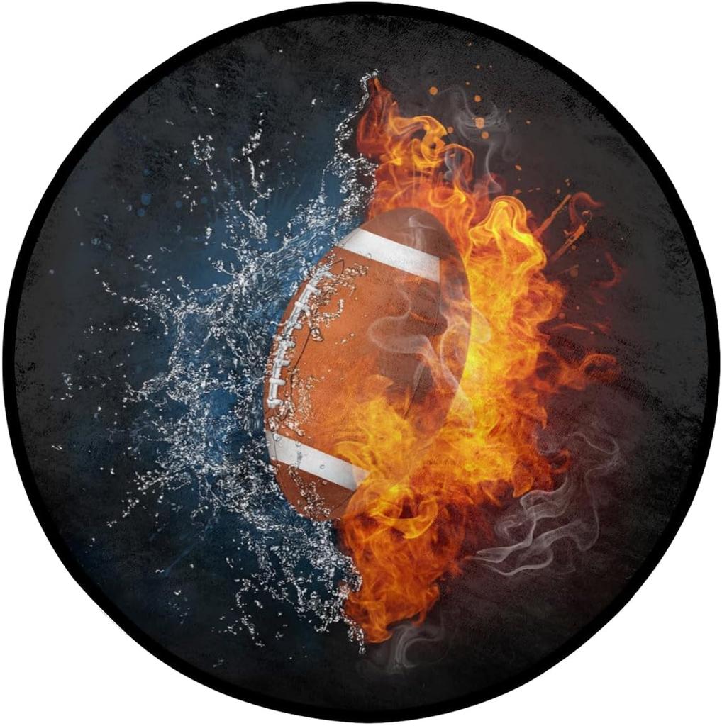 Tapis Rond Imprimé Sport de Balle Tapis Frais Eau et Feu pour Chambre d'Enfant Salon Paillasson Décoration Chaise de Jeu Tapis de Sol Antidérapant