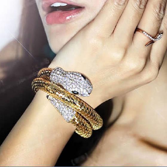 

Винтажный ретро-панк горный хрусталь изогнутый эластичный браслет-манжета со змеей, ювелирные изделия