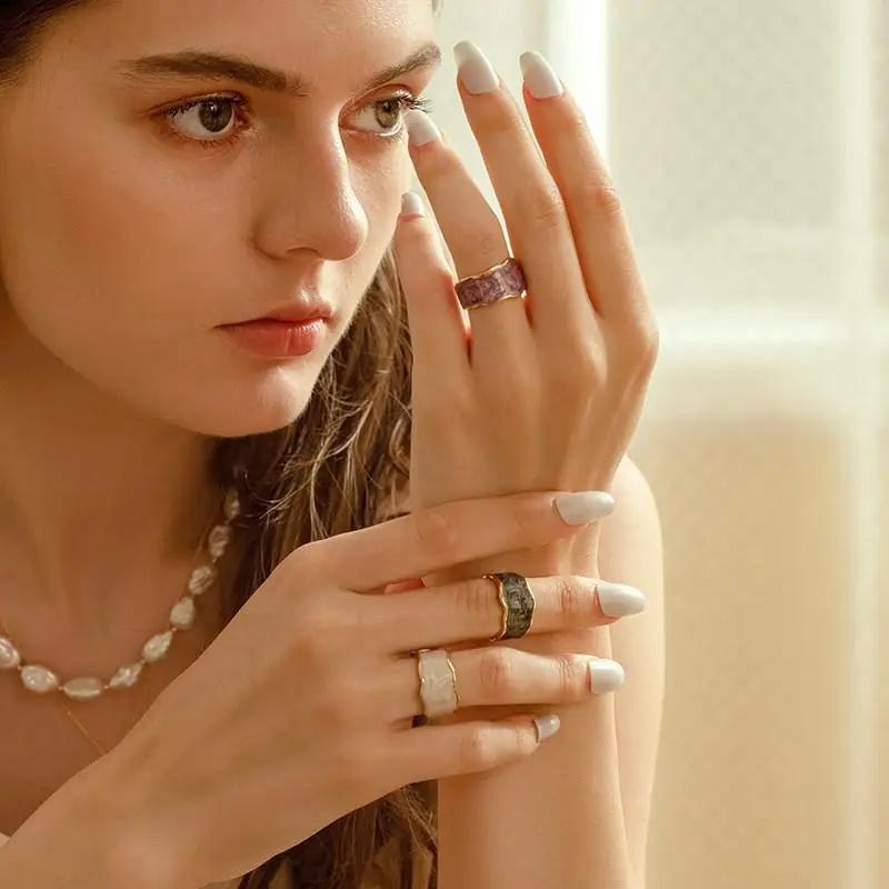 Punk Colorful Enamel Round Metal Ring for Women Fashion Geometric Twist Open Adjustable Rings Wholesale Jewelry Gifts