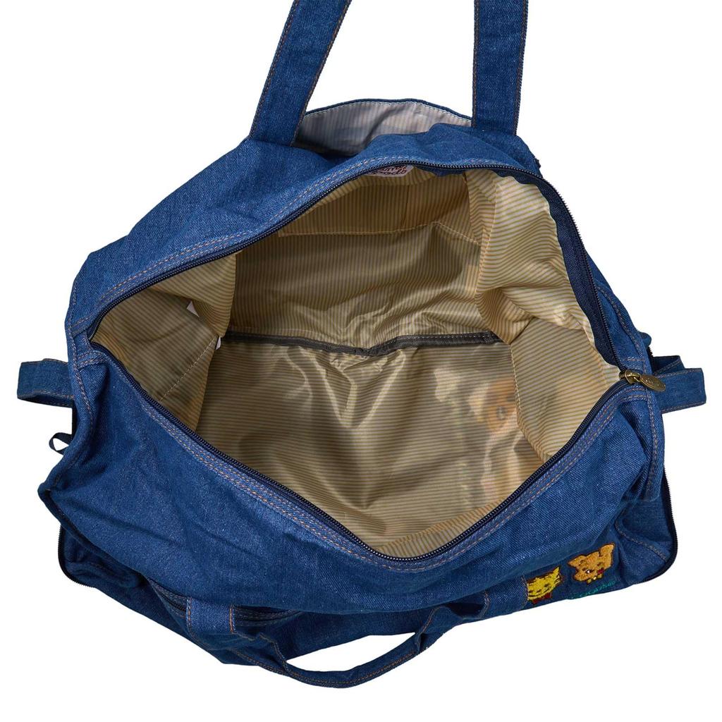 [Sifre] Foldable Boston Bag, Large, 38L Capacity, Denim, Suitcase Carry-On, Shoulder Strap Included, For 1-3 Nights, Osamu Goods OG20. Denim Cat & Dog