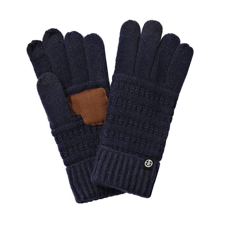 Winter Non-slip Knitted Gloves Warm Outdoor Windproof Wool Gloves Cycling Thickened Five-finger Touch Screen Gloves