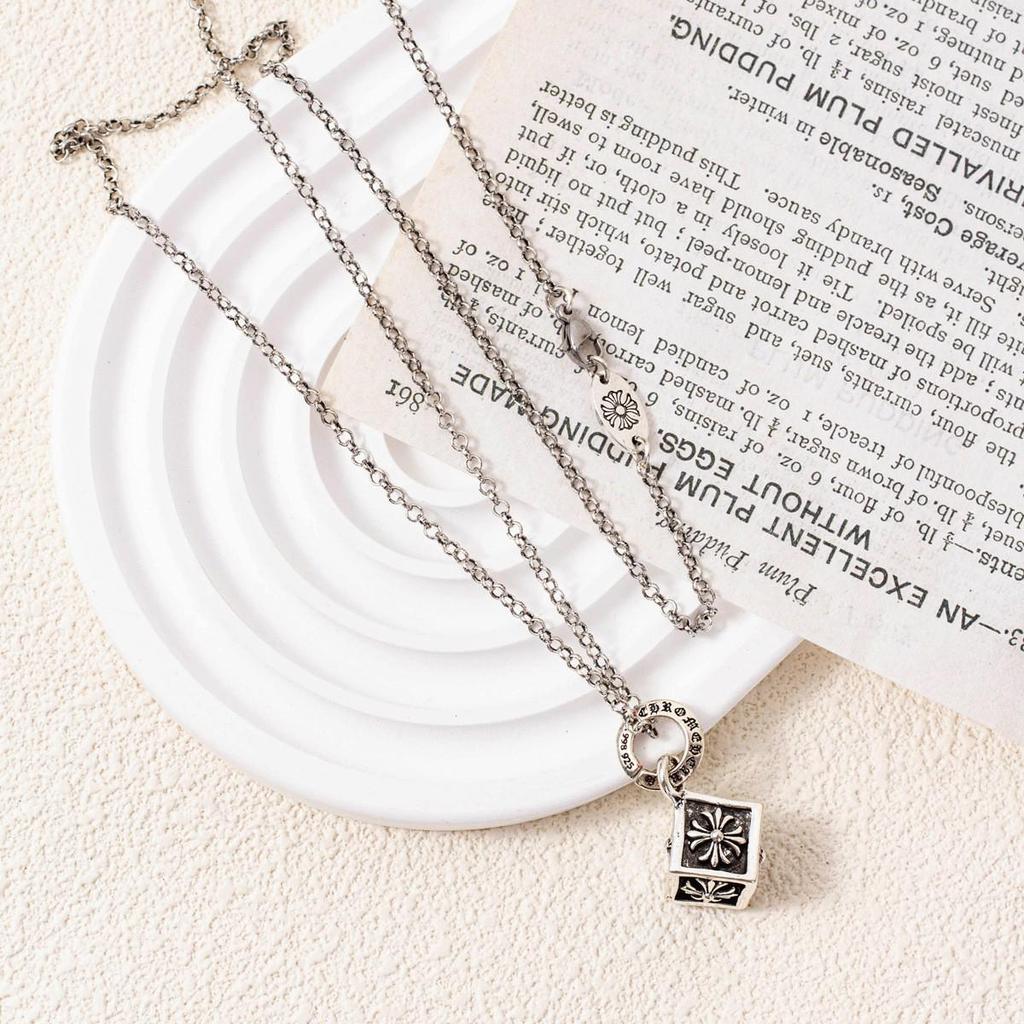 K-Heart Rattan Cube Cross Pendant Necklace: Punk Hip Hop Sweater Chain for Men & Women