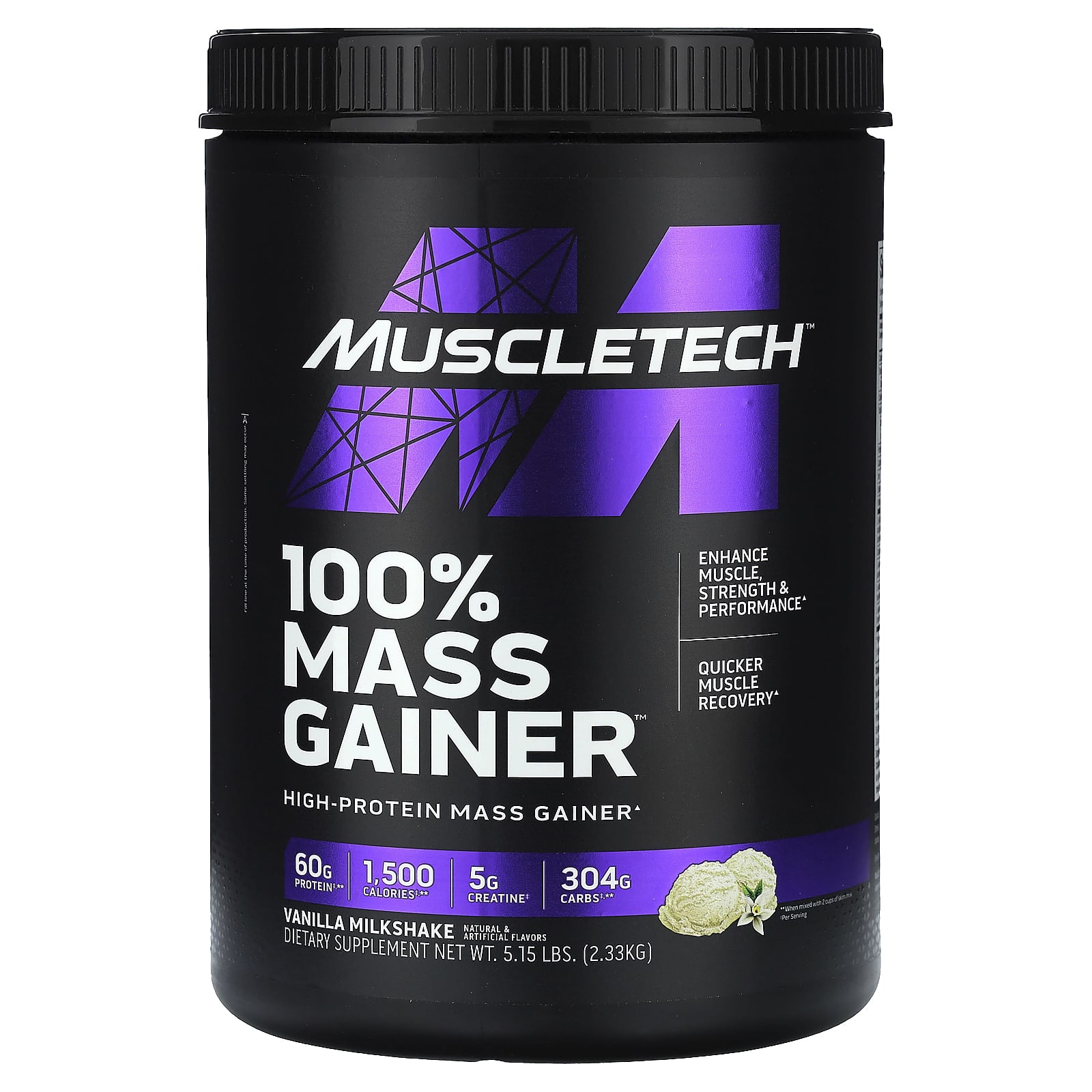

MuscleTech, 100% Mass Gainer, Vanilla Milkshake, 5.15 lb (2.33 kg)