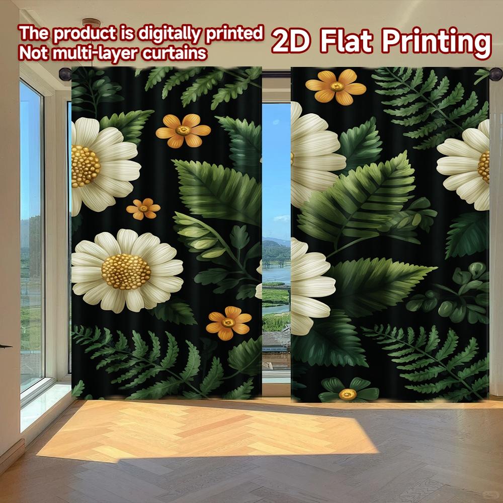 

2D FLAT PRINTING 2pcs Curtains (Without Rod) Floral Pattern with Daisies Valentine is day Festival Creative Curtains Versatile 100*130 HOOK 1pcs