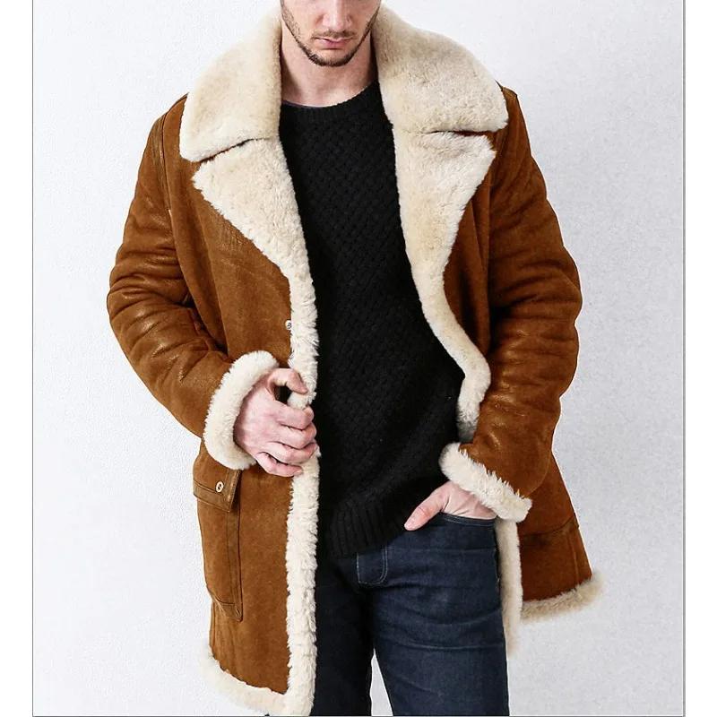 Autumn and Winter Thickened Fur Integrated Men's Coat Faux Leather Plush Long Coat Men's Jacket