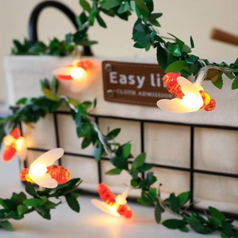 1pc White Rose With Green Leaf Vine String Light Courtyard Garden Decorative Lamp Battery Operated Suitable For Home Decor
