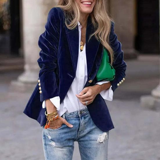 Velvet Blazer for Women Long Sleeve Botton Up Business Office Suit Jacket Casual Lapel Open Front Coat