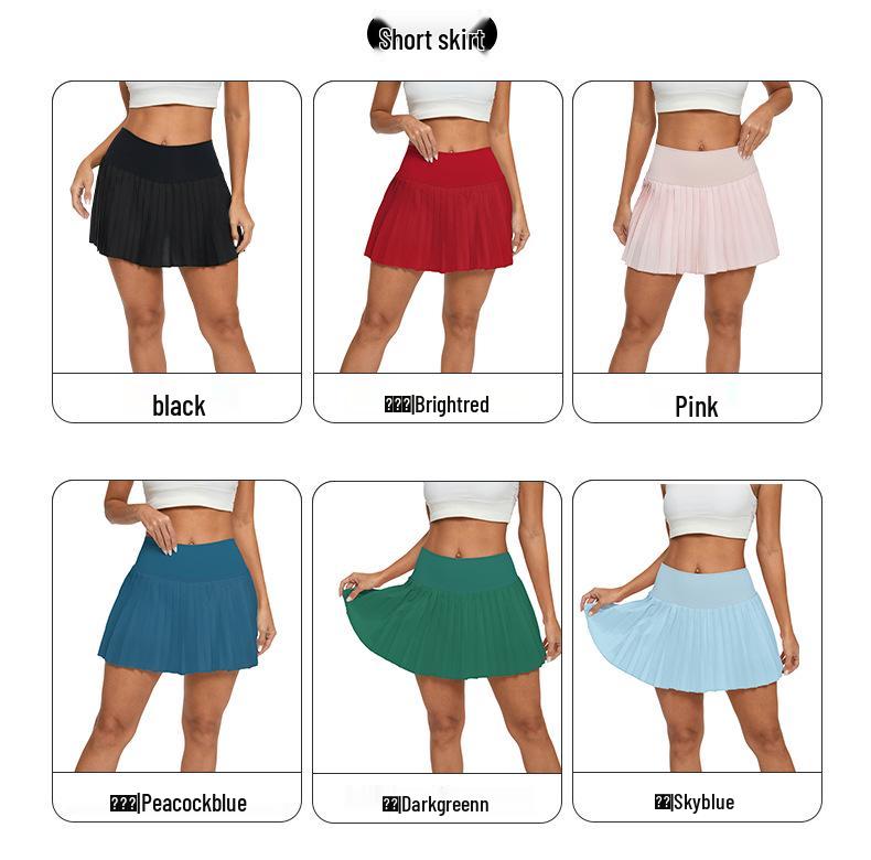 High-Waisted Pleated Sports Mini Skirt with Pockets - Women's Anti-Exposure Tennis Skirt