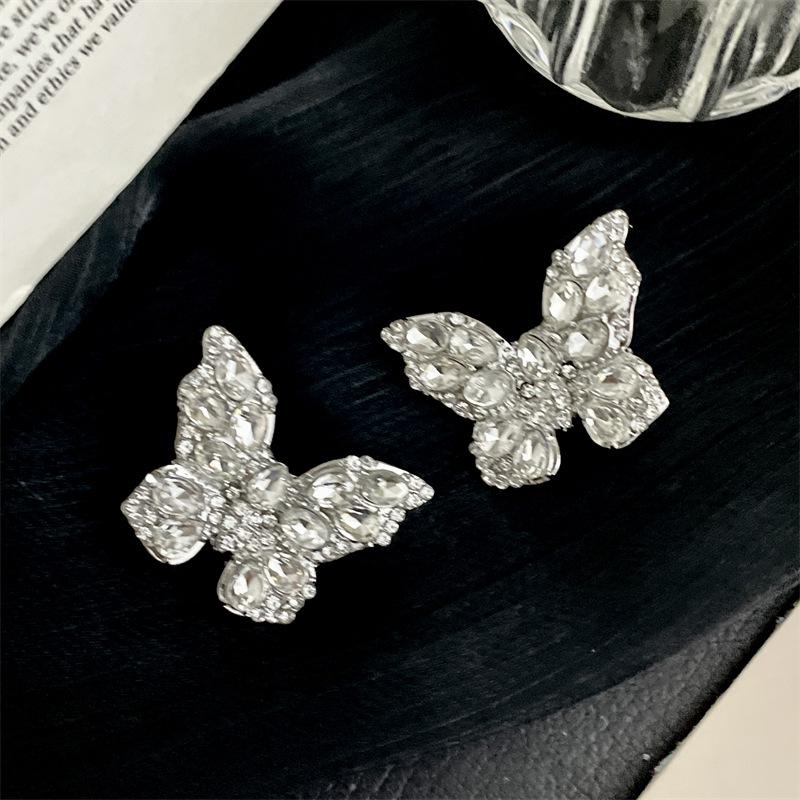 Luxurious Butterfly Diamond Crystal Stud Earrings - S925 Silver for Women, Brides & Banquets