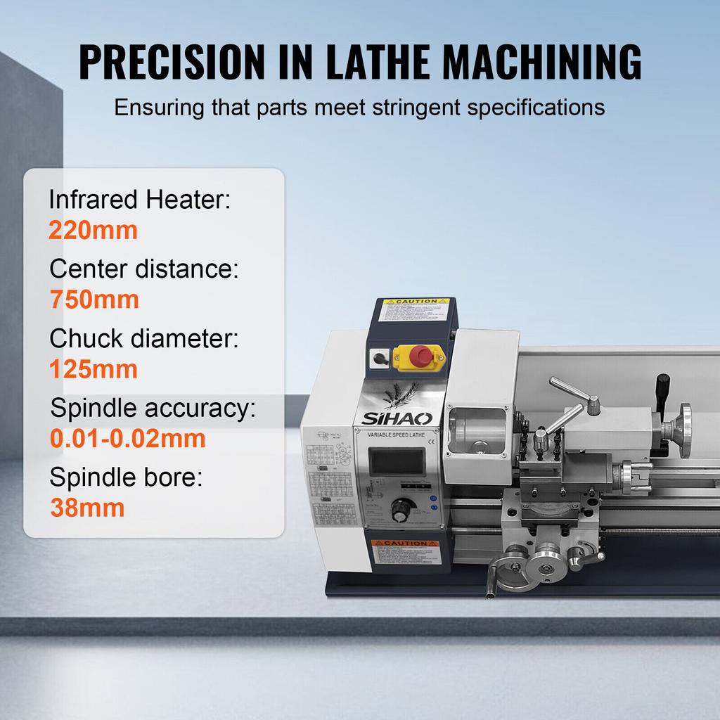 Metal Lathe 220x750mm, Precision Mini Metal Lathe 1500W Variable Speed, Mini Lathe Precision Bench Top Metal Working Lath